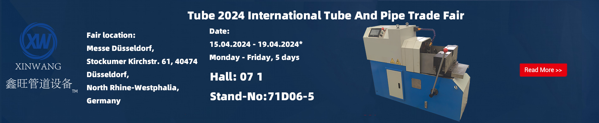 Xinwang Machinery To Participate In Tube 2024 International Tube And Pipe Trade Fair